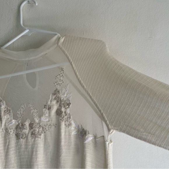Free People Saheli mock neck mesh lace embroidered ivory top white - Picture 3 of 7